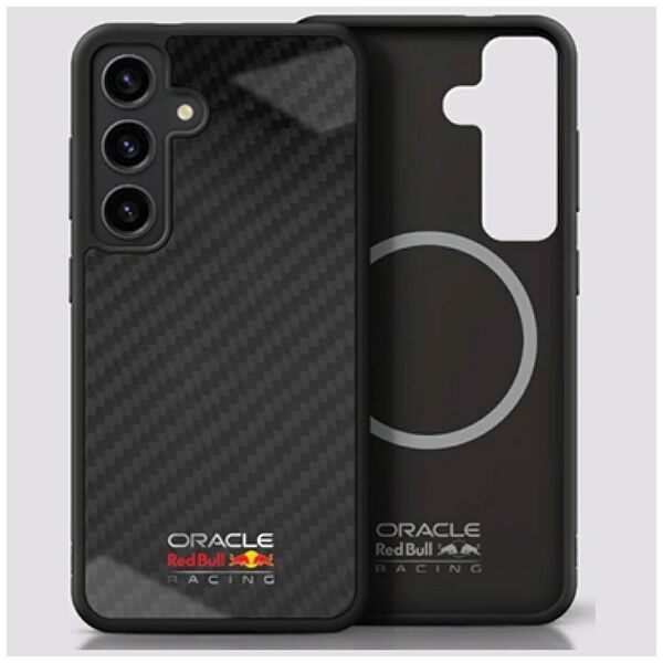 Red Bull Real Carbon Fiber Shiny Logo MagSafe Case for Samsung Galaxy S25 Black