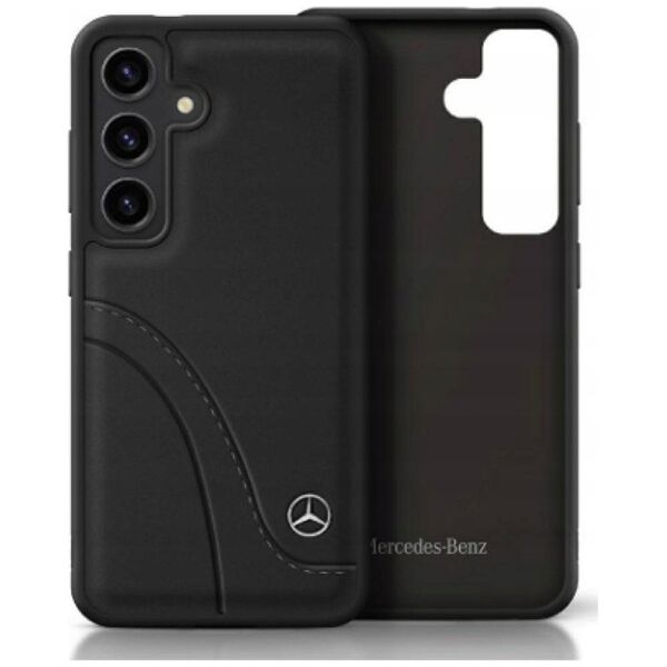 Mercedes Leather Curved Stitches Case for Samsung Galaxy S25 Black