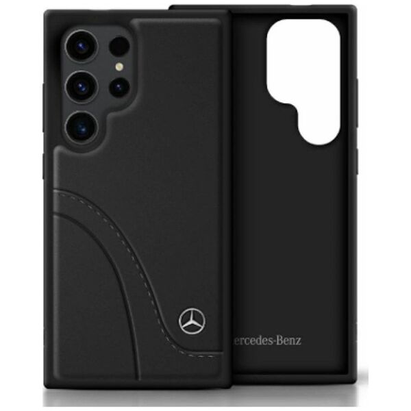 Mercedes Leather Curved Stitches Case for Samsung Galaxy S25 Ultra Black