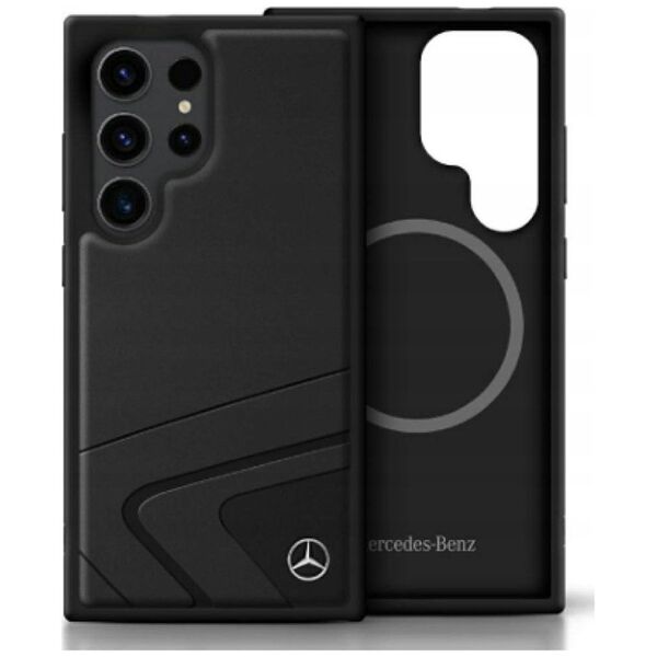Mercedes Leather Horizontal Debossed Curves MagSafe Case for Samsung Galaxy S25 Ultra Black