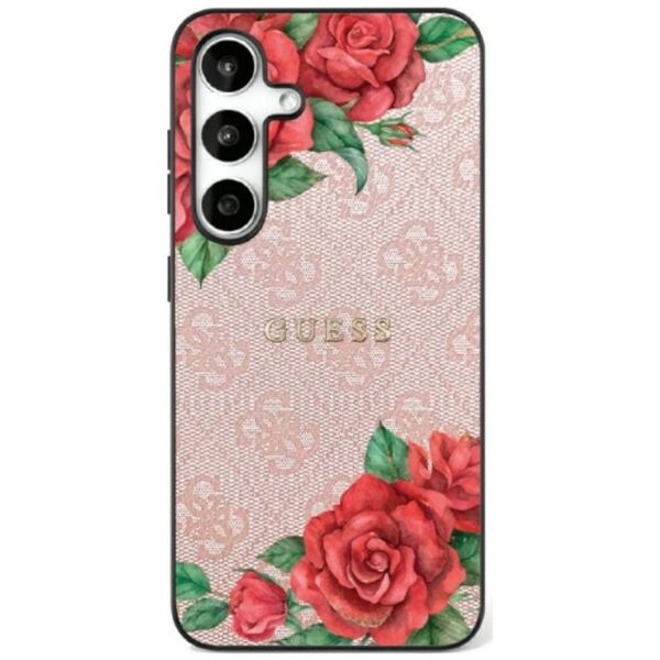 Guess Leather 4G Flowers Print Metal Classic Logo MagSafe Case Samsung Galaxy S25 Ultra pink
