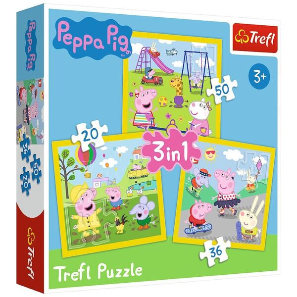 Trefl Puzzle 3w1 Świnka Peppa - Wesoły dzień Peppy