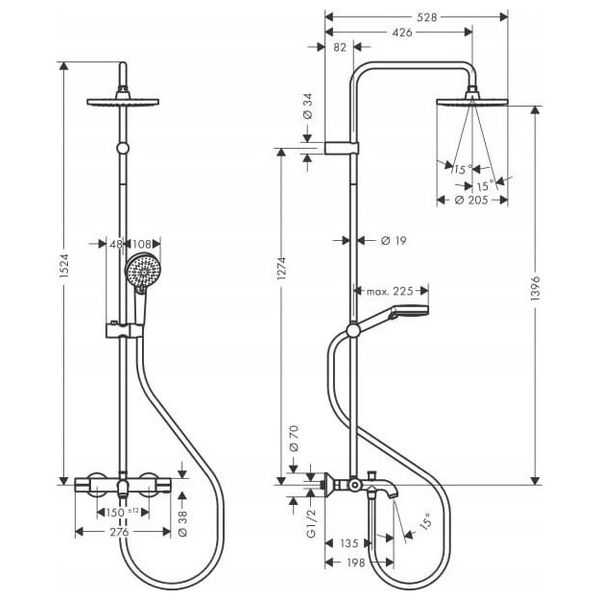 Shower set Hansgrohe Vernis Blend, Showerpipe 200, 1jet EcoSmart, 26079000