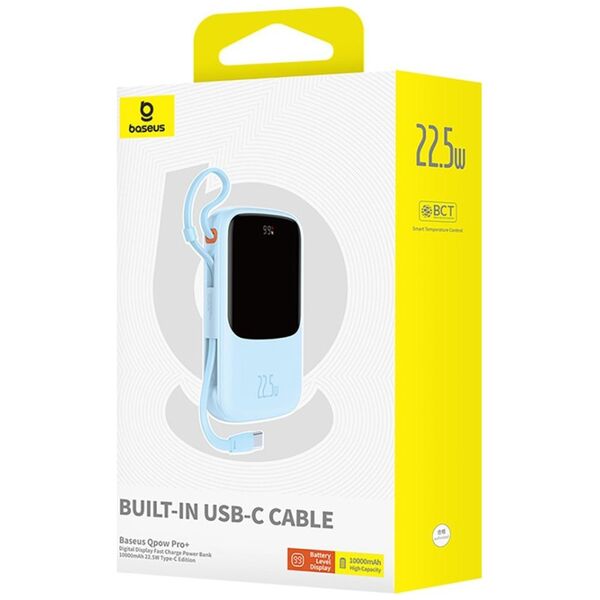 Power bank 10000mAh Qpow Pro+ 22.5W USB-C - niebieski BASEUS