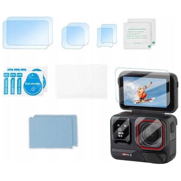 Zestaw Osłon 6x Osłona na Obiektyw + 2x Ekran LCD Kamera Insta360 ACE PRO 2 / BHM917