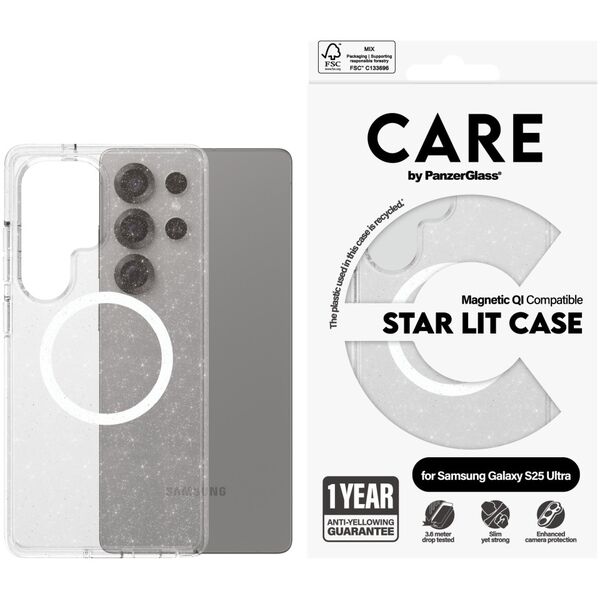 Etui CARE by PanzerGlass Flagship Urban   Combat StarLight White QI do Samsung Galaxy S25 Ultra przezroczysty
