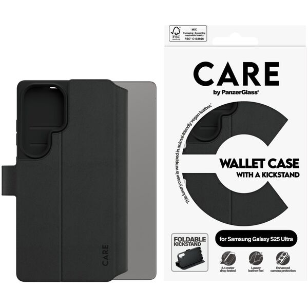 Etui CARE by PanzerGlass Feature Wallet   Kickstand do Samsung Galaxy S25 Ultra czarny