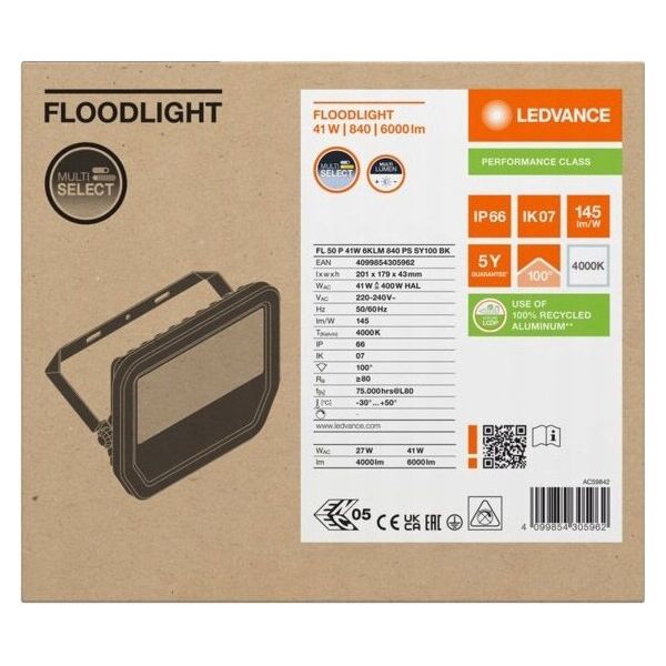 FLOODLIGHT 41W 145LM/W 4000K IP66
