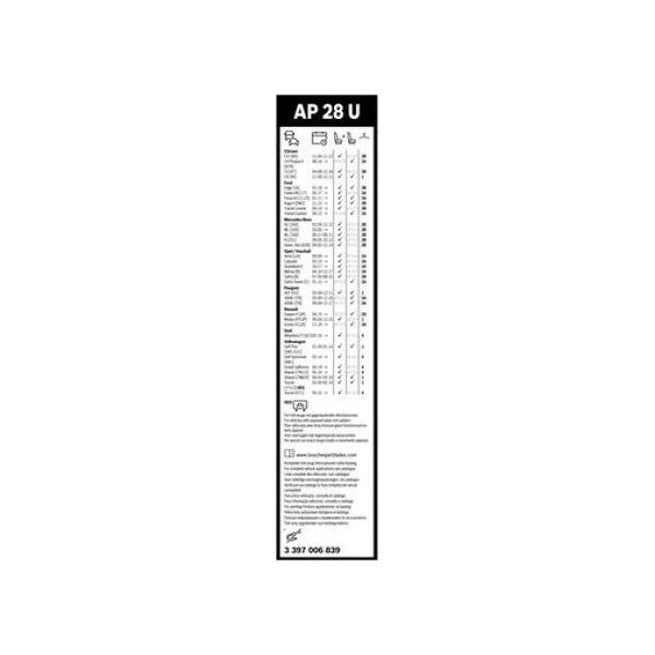 Car wiper without frame BOSCH, 700 mm, 4 mounting adapters