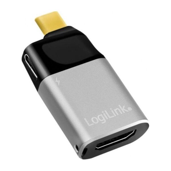 LOGILINK CUA0203 Adapter USB typu C C/M na HDMI-A+USB-C 4K PD aluminium czarny/szary