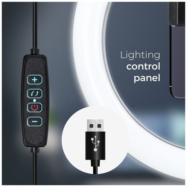 Lampa pierścieniowa Techonic  LED Ring Stream 10 cali z uchwytem na telefon
