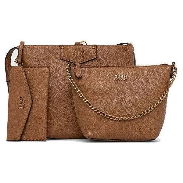 Guess, Brenton, Ecological leather, Textile Bag, Rigid structure, Caramel, 6432, For Women, 22 x 18 x 9 cm For Women