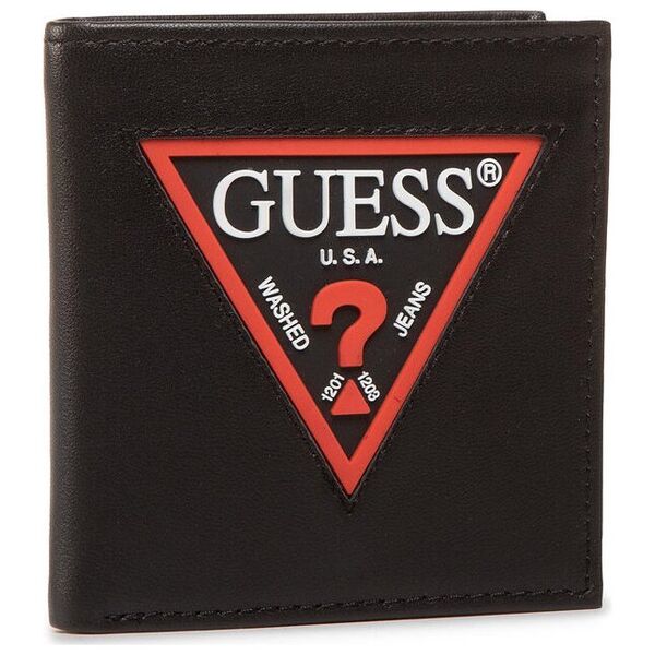 Set Guess: Guess, Leather Keyring, Black + Daelon, Leather Wallet, Small Billfold, Red/Black, For Men Unisex