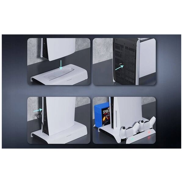 Ipega Wielofunkcyjna podstawka chłodząca RGB do PS5 z funkcją ładowania Kiwi Home PB01 biała
