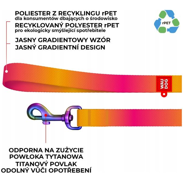 Collar Smycz dla psa nylonowa WAUDOG gradient, dł. 122 cm, pomarańczowa