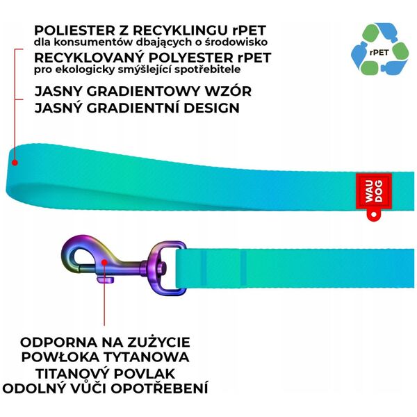 Collar Smycz dla psa nylonowa WAUDOG gradient, szer. 20 mm, dł. 122 cm niebieska