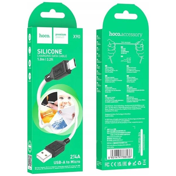 Kabel USB Hoco HOCO kabel USB A do Micro USB 2,4A X90 1 m biały