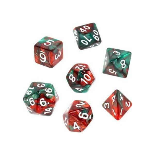 Rebel Komplet kości REBEL RPG - Dwukolorowe - Czerwono-zielone