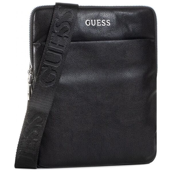 Guess, Scala, Flat Top Zip, Textile Crossbody Bag, Black, For Men For Men
