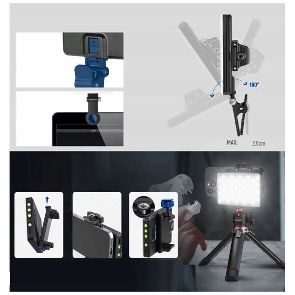 Lampa LED RGB 5W Selfie Vlog + KLIPS do Telefonu 1/4'' ISO Bluetooth NEEWER / VL67C