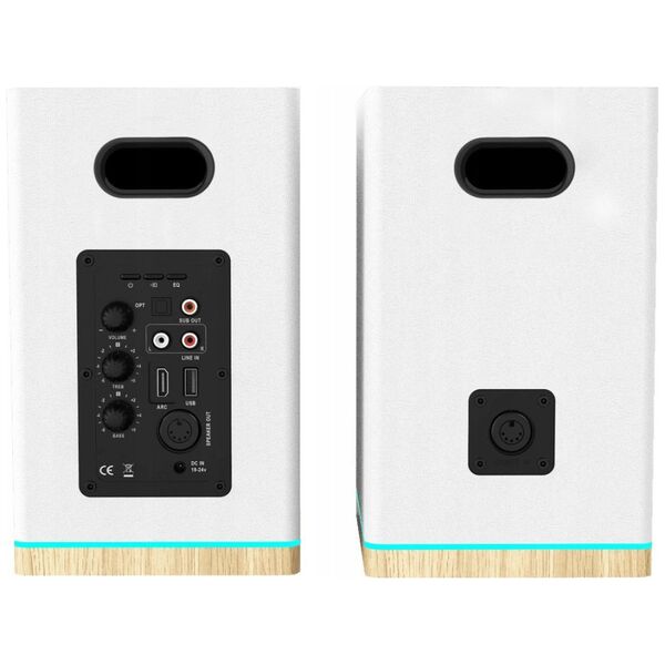 GŁOŚNIKI PÓŁKOWE BS-60WH LED BIAŁE (BLUETOOTH, 2x90W, RCA, USB, OPTYCZNE, BASS-REFLEX, PILOT)