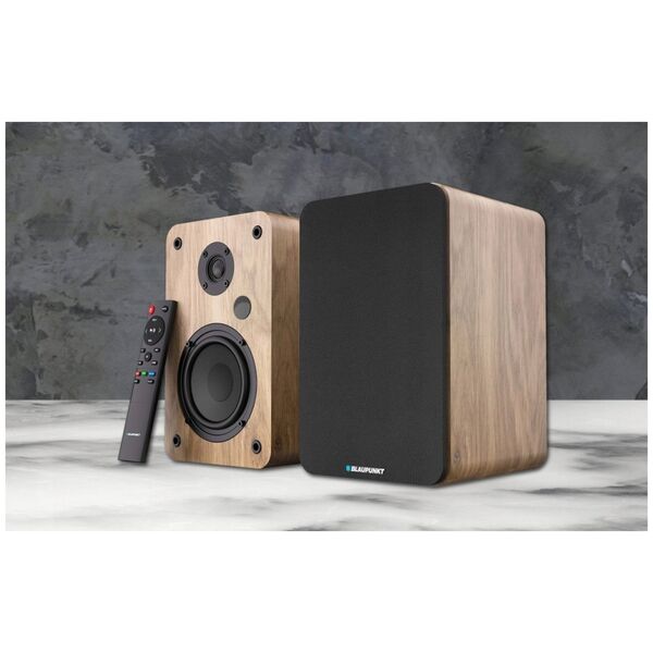 GŁOŚNIKI PÓŁKOWE BS-50OK BRĄZOWE (BLUETOOTH, 2x75W, RCA, USB, OPTYCZNE, BASS-REFLEX, PILOT)
