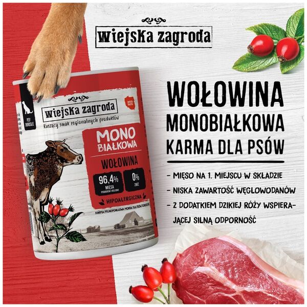 Wiejska Zagroda Monobiałkowa Mokra Karma Dla Psa z Wołowiną 400g