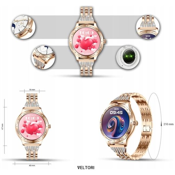 Smartwatch Damski Veltori VT350-1 Bransoleta Różowe Złoto