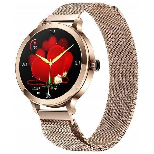 Smartwatch Damski Veltori VT340-1 Złota Bransoleta + Różowy Pasek Silikonowy