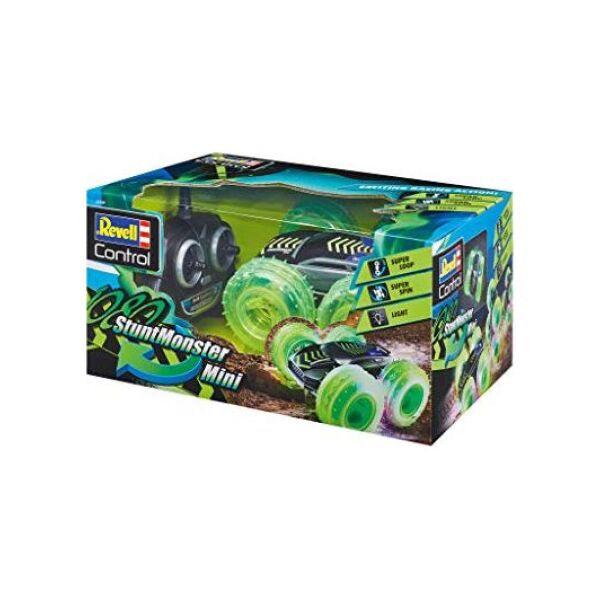 Revell Revell Control 23509 RC Car StuntMonster 1080 Mini, 2,4 GHz, napęd na wszystkie koła 4WD, z funkcją przewrócenia, można jeździć po obu stronach, opony z samochodem zdalnie sterowanym LED, 24 cm