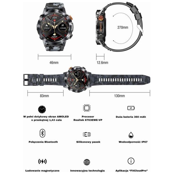 Smartwatch Gravity Zegarek męski SMARTWATCH GRAVITY GT20-1