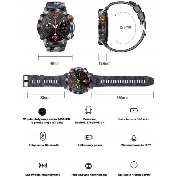 Smartwatch Gravity Zegarek męski SMARTWATCH GRAVITY GT20-1