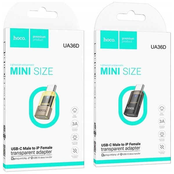 HOCO adapter Typ C (męski) do Lightning (żeński) UA36D transparentny czarny