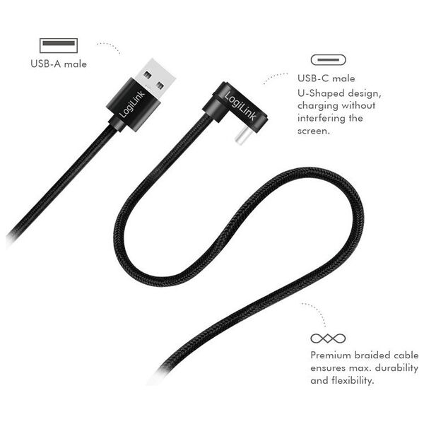 LogiLink CU0192 kabel USB USB 2.0 1 m USB A USB C Czarny