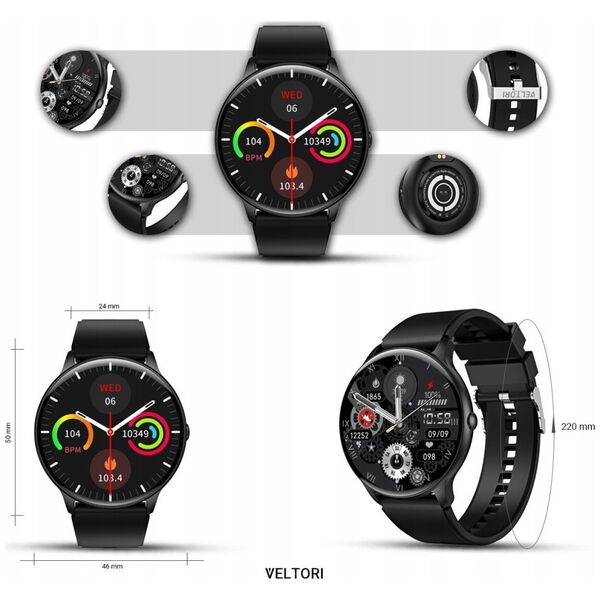 Smartwatch Veltori VT160-1 Czarny Pasek Silikonowy
