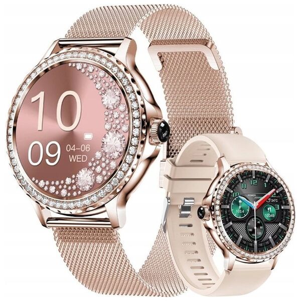 Smartwatch Damski Veltori VT320-1 Złota Bransoleta + Różowy Pasek Silikonowy