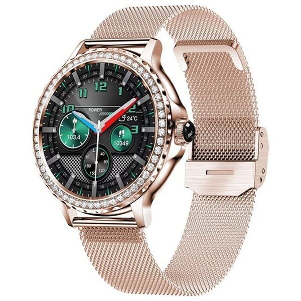 Smartwatch Damski Veltori VT320-1 Złota Bransoleta + Różowy Pasek Silikonowy