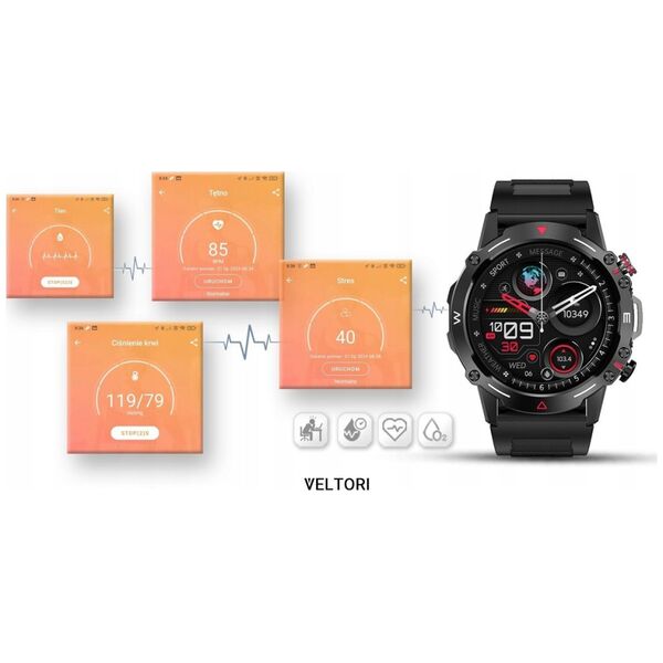 Smartwatch Veltori VT110-1 Czarny Pasek Silikonowy