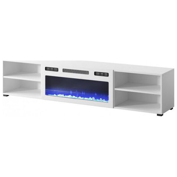 Cama Meble Szafka RTV POLO 180x33x39 biały + kominek biały
