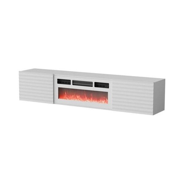 Cama Meble Szafka RTV TULA 183x35x37 biały mat + biały kominek