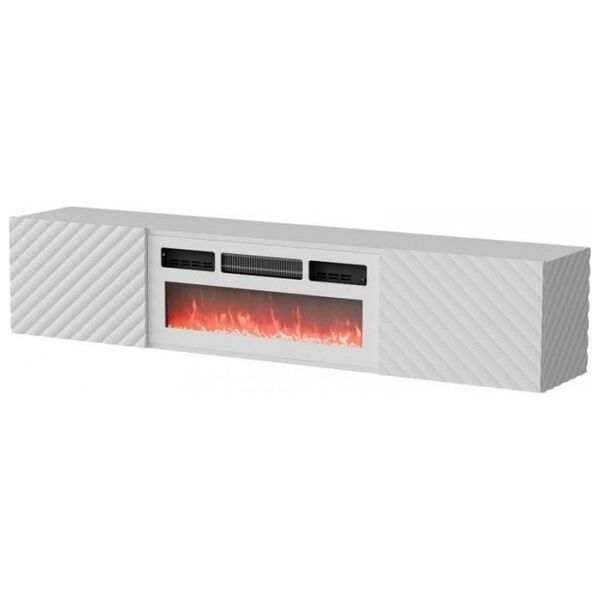 Cama Meble Szafka RTV LARA 183x35x37 biały mat + biały kominek