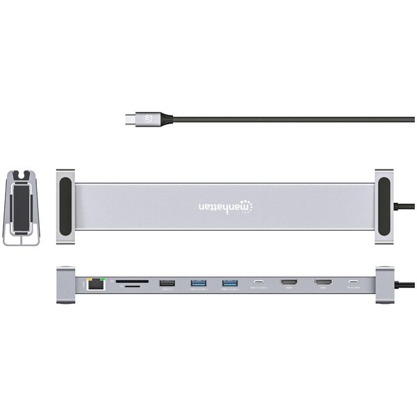Manhattan 190398 stacja dokująca Przewodowa USB 3.2 Gen 1 (3.1 Gen 1) Type-C Szary