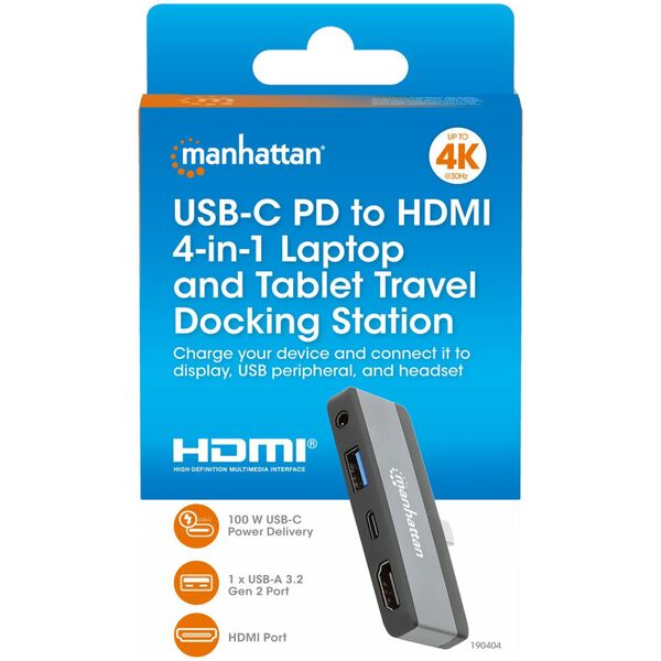 Manhattan 190404 stacja dokująca Przewodowa USB 3.2 Gen 2 (3.1 Gen 2) Type-C Szary
