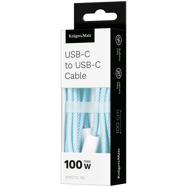 Kabel USB typu C - USB typu C 100 W 1 m niebieski Kruger&Matz Basic