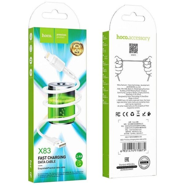 Kabel USB Hoco HOCO kabel USB A do Lightning 2,4A X83 1 m biały