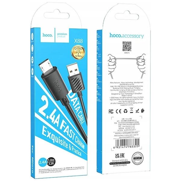 Kabel USB Hoco HOCO kabel USB A do Micro USB 2,4A X88 1 m czarny