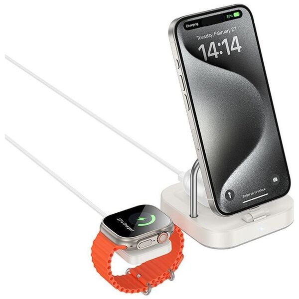 HOCO ładowarka indukcyjna 3w1 kompatybilna z Apple Watch 3A 5W CQ16A biała