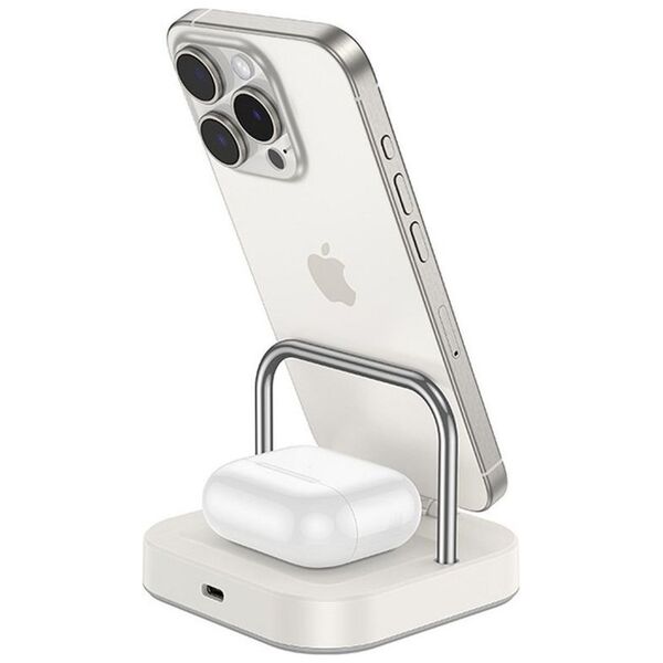 HOCO ładowarka indukcyjna 3w1 kompatybilna z Apple Watch 3A 5W CQ16A biała