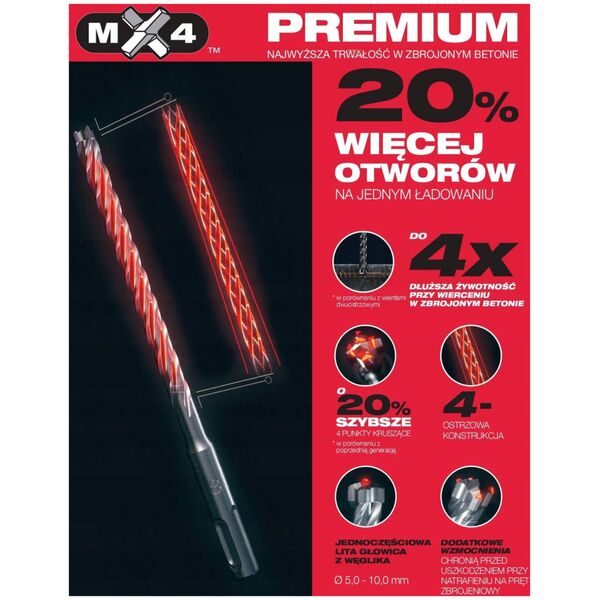 Drill SDS Plus MX4 8x215/150mm, (4 hard. plates), Milwaukee (10pcs.)
