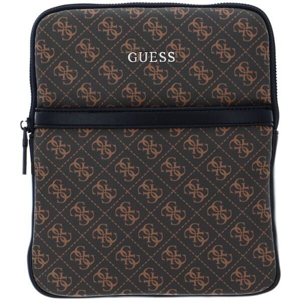 Guess, Vezzola, Flat Top Zip, Textile Crossbody Bag, Brown, For Men For Men
